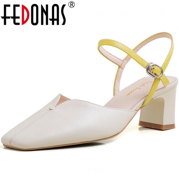 

dress shoes fedonas quality soft genuine leather woman high heels pumps vintage summer est party dancing square toe, Black