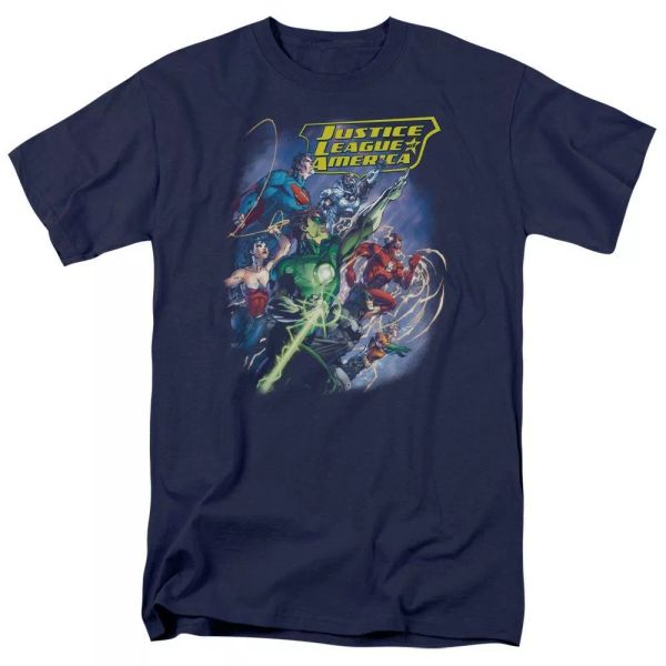 

justice league of america onward "navy" color t-shirt dc comics sizes s-3x new, White;black