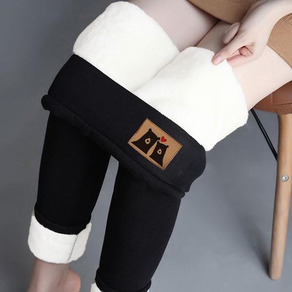 

women's leggings thermal velvet thicken winter warm women slim high waist thick pants, Black