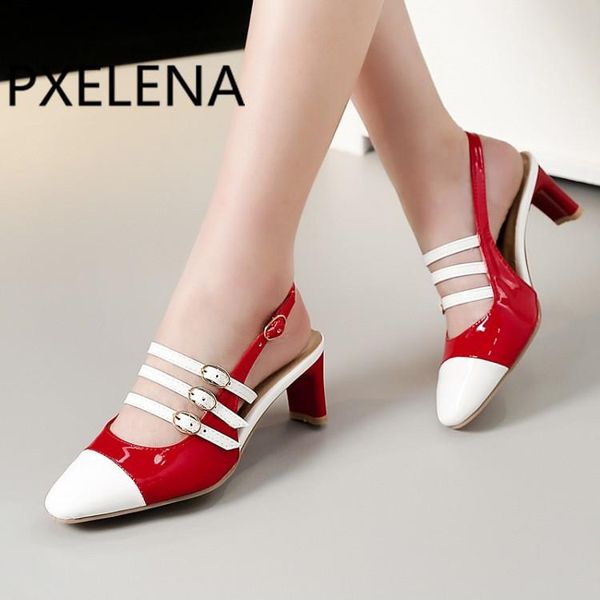 

women slingbacks high heels patent leather buckle candy color mixed office ladies party date shoes female footwear 2021 dress, Black