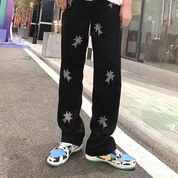 

crosin high cross drill casual men's and women's vibe style hip hop fried street straight loose brand pants, White;black