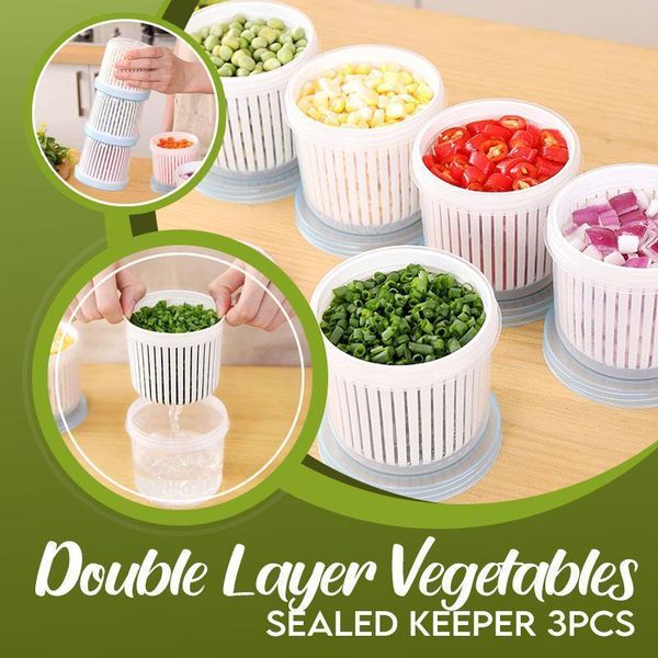 

3pcs double layer vegetables sealed keeper storage bottles & jars