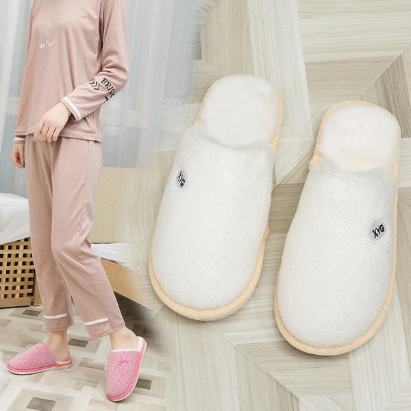

women winter pure color indoor bedroom lovers shoes fashion warm flat home soft slippers large size zapatillas mujer, Black