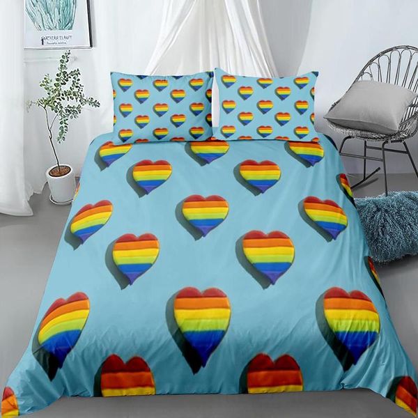 

bedding sets colorful rainbow duvet cover quilt pillowcases cartoon set king size cute bed lgbt comforter