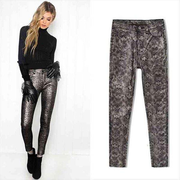 

spring winter pu leather pants for women pants trousers women snake print faux pencil pantalon femme, Black;white