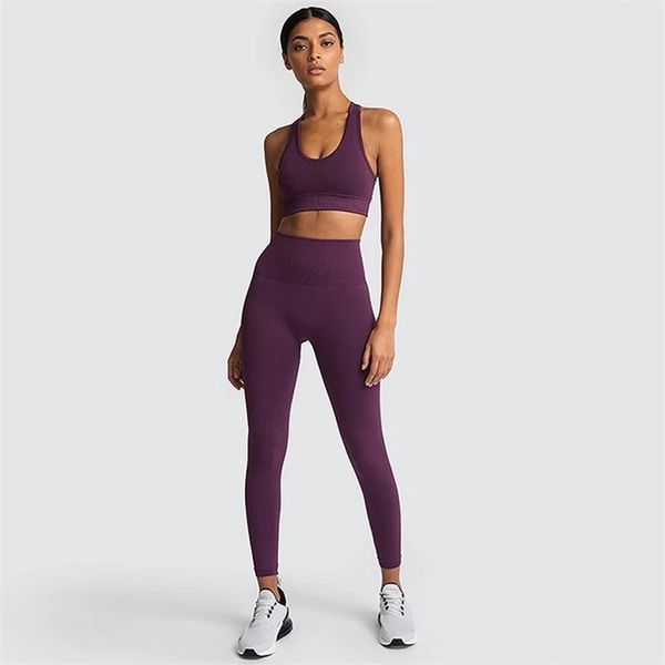 

seamless yoga set women tracksuit sport outfit long sleeve fitness gym clothing crop bra leggings workout suit sportswear 210813, Gray