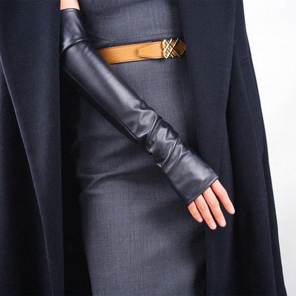 

women' thin long fingerless pu leather driving gloves winter warm half finger arm sleeve nightclub show touch screen mitten m36 five f, Blue;gray