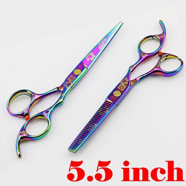 

hair scissors professional purple rainbow 5.5 & 6 inch cutting thinning shears set barber hairdressing