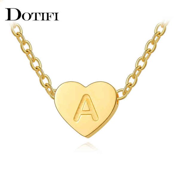 Dotifi Colar de Aço Inoxidável Moda Cadeia de Ouro Chain Inicial Coração de Metal A para Z Letras para Mulheres Únio Nome Jóias Presentes G1206