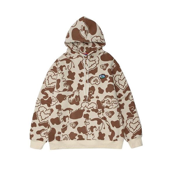 

men's hoodies & sweatshirts kiovno men harakuju cow printed sweatshirt 2021 spring autumn streetwear pullover for male oversize, Black