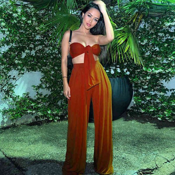 

newasia two piece set women sleeveless 2 layer bandage crop vintage wide leg pants set woman suit autumn party outfits 210413, White