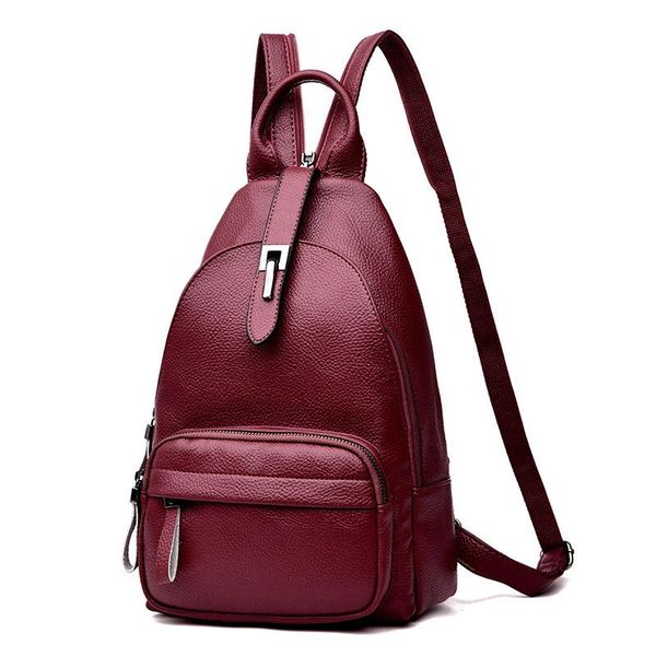 

backpack women's bag 2021 soft leather fashion leisure chest dual-purpose