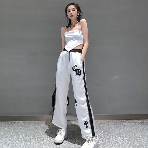 

crosin spring and summer new white cross sanskrit drilling casual women's korean high waist slim versatile straight p, White;black