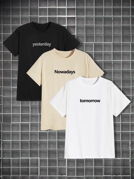 

men 3pcs letter graphic tee t4ra#, White;black