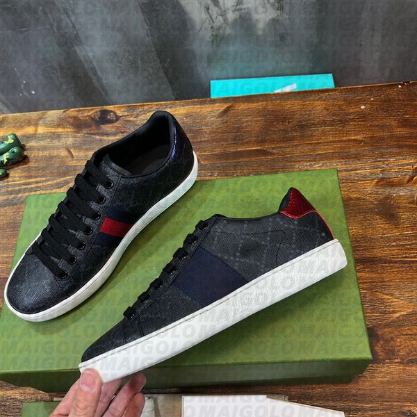 

50%off casual shoes men women luxury sneaker cow leather letter pattern red bottom bee tiger red green stripes sport white designer trainers, Black