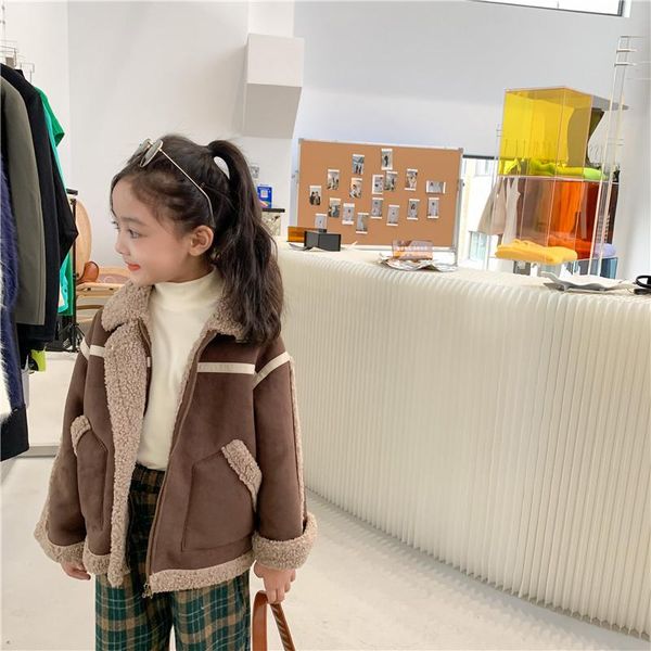 

down coat winter boys and girls fashion thick berber fleece warm jackets outwears kids patchwork loose coats, Blue;gray