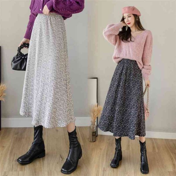 

autumn & winter thick corduroy high waist slimming retro floral casual all-match women a-line long skirt 210527, Black