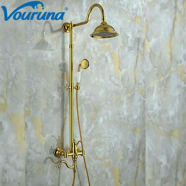 

luxurious exposed chrome&golden bathroom shower faucet system kit sets