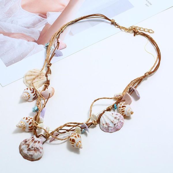 

pendant necklaces bohemian natural shell necklace for women multi-layer conch tassel women's neck chain, Silver