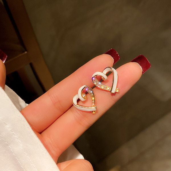 

925 silver needle oil inlaid diamond love color contrast earrings designer east gate simple earrings fashion temperament earrings women