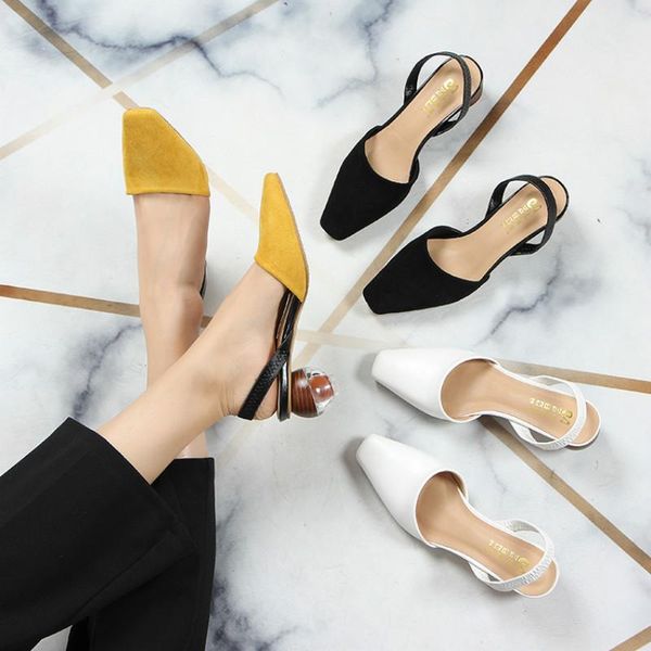 

geometric ball heel slingback mules women vintage square toe high heels pumps elegant designer ladies shoes dress, Black