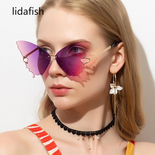 

sunglasses lidafish 2021 butterfly women big frame gradient color trend street lady, White;black