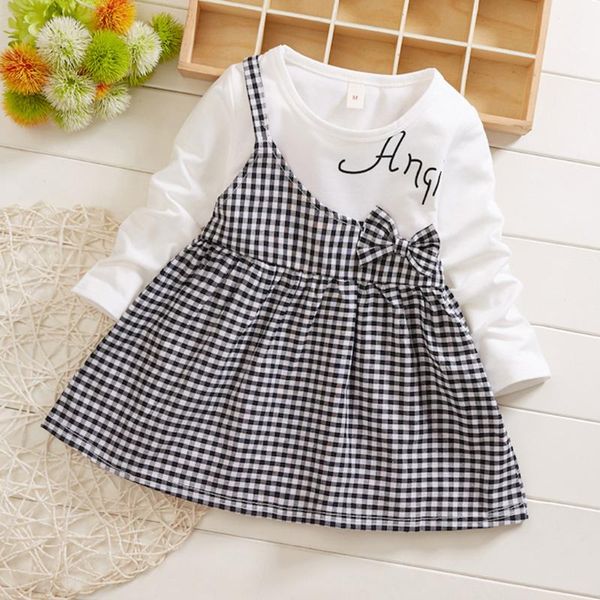 

girl's dresses plaid patchwork baby kids girls bow letter dress casual clothes for girl comfortable, Red;yellow