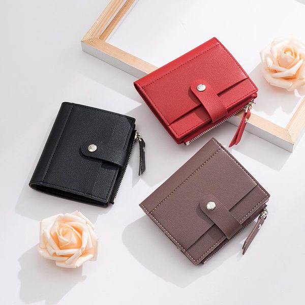 

wallets 2021 ladies short wallet korean fashion ultra-thin multi-card soft face pu coin purse womens and purses, Red;black