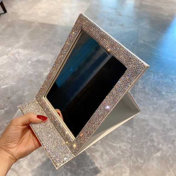 

mirrors embedded clear folding mirror glitter leather pu women's portable dormitory desksimple dressing