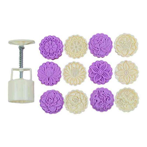 Plastica Mooncake Mold 75g 3D Flower Stamp Cookie Cutter Cake Mold Baking Tool XX9B 211110