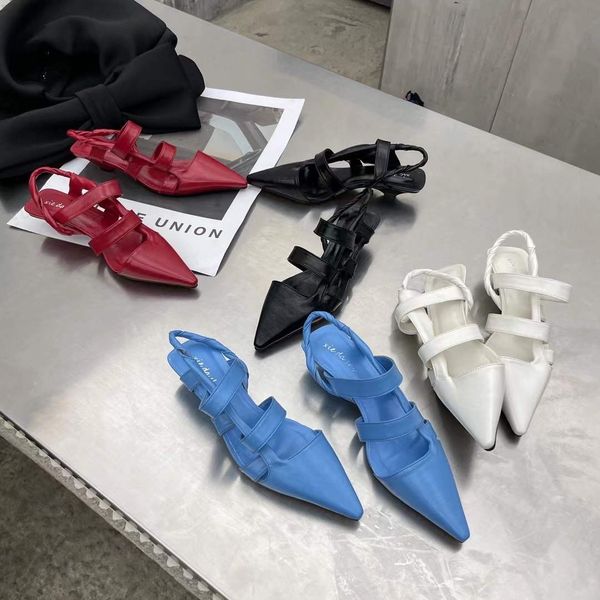 

sandals fashion women pointed toe shallow slides hollow design low heels back strap blue/red/white/black casual summer w2ai
