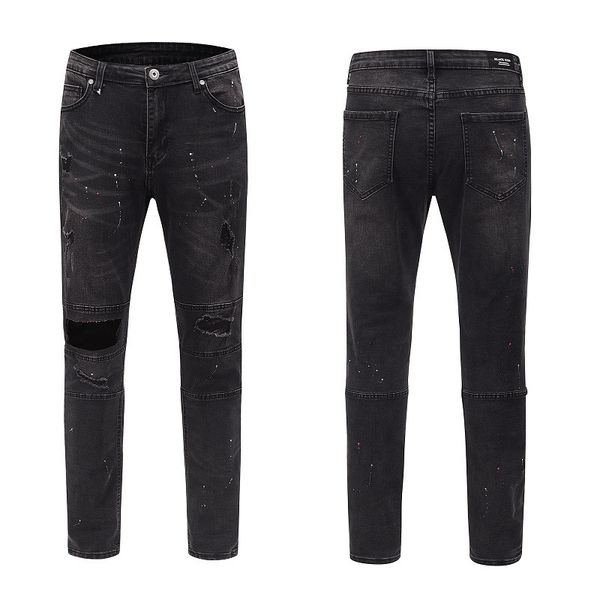 

fashion jeans 2021 high street paint splashing, ink holes destroying , slim fit, small feet, versatile elastic pants, Blue