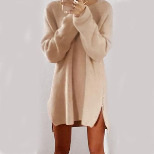 

women's knits & tees autumn winter long women clothes solid colour wool sweater knitting shirt loose zipper placket soft woolly for lad, White