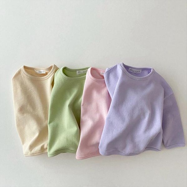 

cotton cozy candy color long sleeve korean baby loose causal boys girls base shirt clothes, Blue