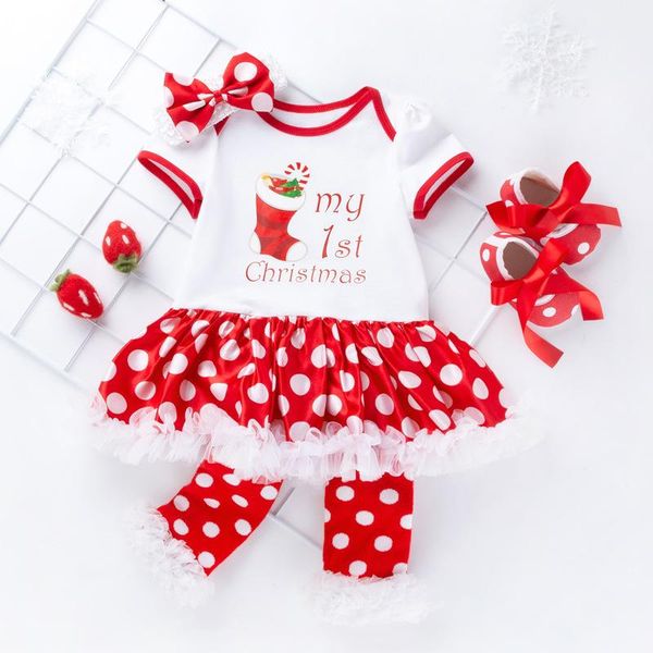 

clothing sets quality cotton short-sleeved dresses 4 pcs/set baby girl suit with bowknot lace decoration christmas borns dress set 7 colors, White