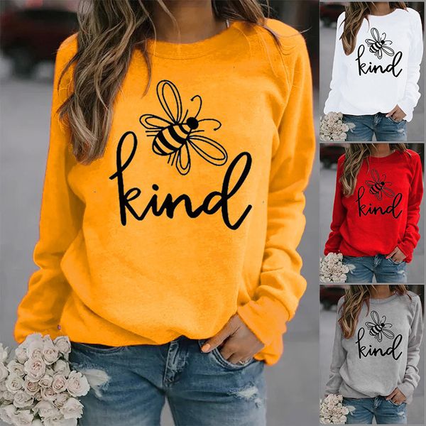 

women hoodie bee kind printed s fleece long sleeve o neck loose sweatshirt girls pullovers winter, Black