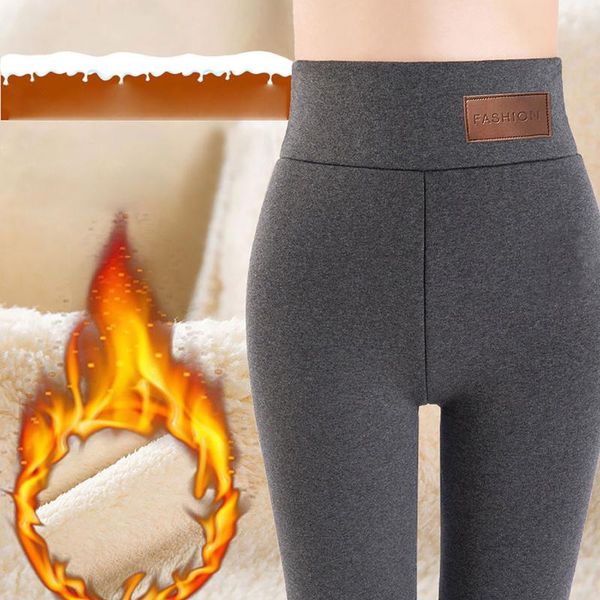 

women's leggings women winter thick soild color velvet wool pants high waist hit underpant stretch slim trouser cashmere #t1g, Black