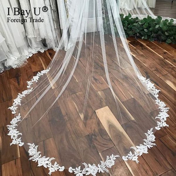 

bridal veils luxury wedding accessories long lace applique one tier veil for the bride with blusher 2021 voile mariage, Black