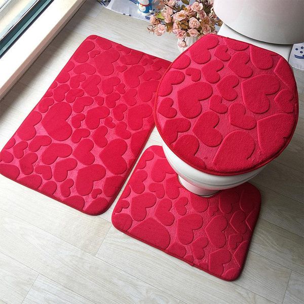 

bath mats 3 pcs/set flannel solid embossed bathroom carpet toilet seat cover mat rug set buth floor accessories