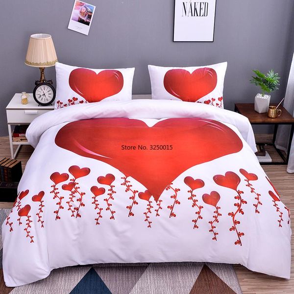 

bedding sets happy valentine's day room decor home 2/3pcs red heart printing  size pillowcase&duvet cover polyester bedclothes