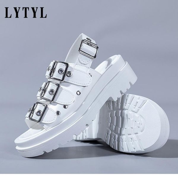 

sandals leather gladiator summer women flats platform shoes casual thick bottom round toe beach ladies d1-35, Black