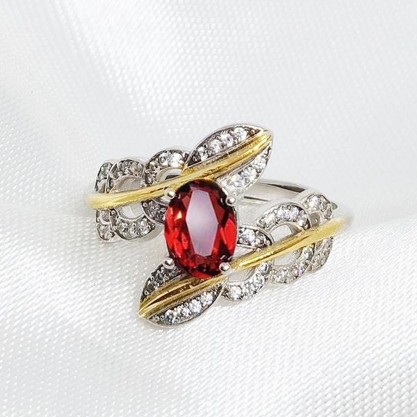 

cluster rings meibapj fine quality natural red garnet gemstone trendy ring for women real 925 sterling silver charm jewelry, Golden;silver