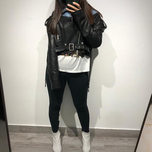 

women's leather & faux ladies real jacket women genuine, Black