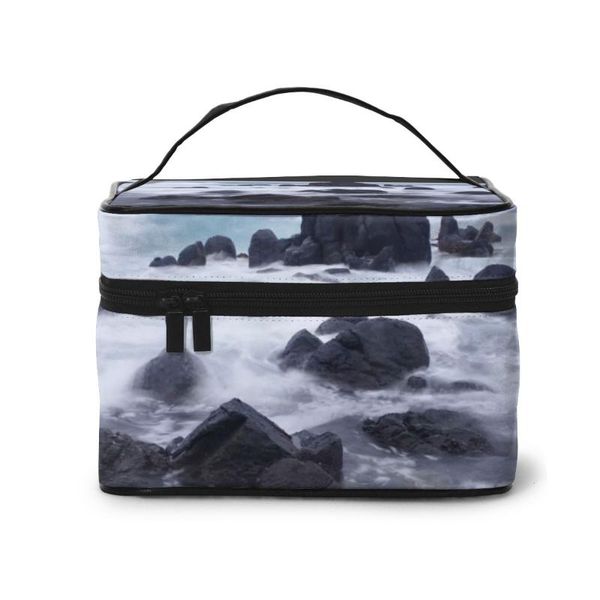 

women makeup bag cosmetic bags waves breaking on rocks ladies beauty case cosmetics organizer toiletry & cases
