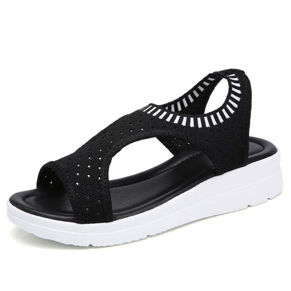 

women sandals female shoes woman 2021 summer wedge comfort ladies flat slingback sandalias, Black