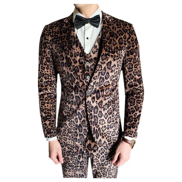 

men's suits & blazers luxury leopard print steampunk 3 piece suit set men wedding prom dress with pants mens slim fit stage costume hom, White;black