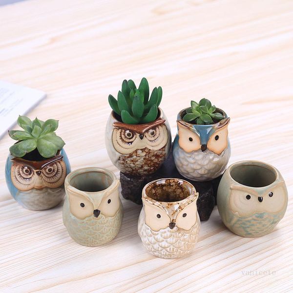 Cartoon Coruja-em forma de vaso de flores para plantas carnudas de plantas de flores Cerâmica pequena mini casa / jardim / escritório decoração mar Mar Enviar T9i001318