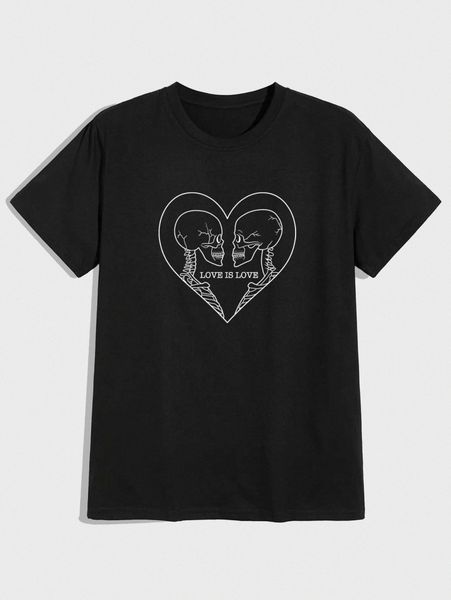 

romwe guys skeleton & slogan graphic tee n7tk#, White;black