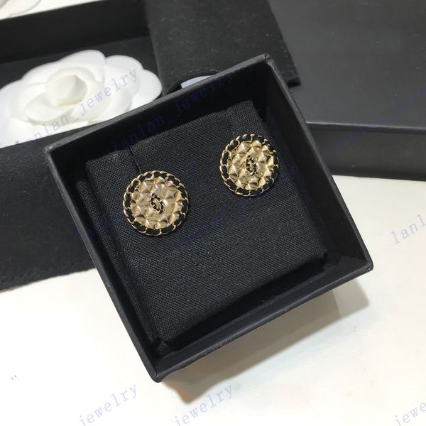 

l0-47 stud designer earrings diamond case wear leather earring with logo, Golden;silver