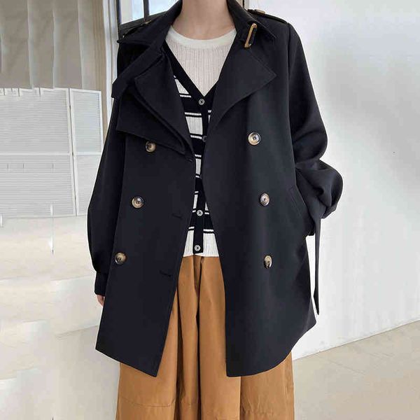

women's trench coats [eam] women khaki belted big size lapel long sleeve loose fit windbreaker fashion spring autumn 2022 1de28050 hkos, Tan;black